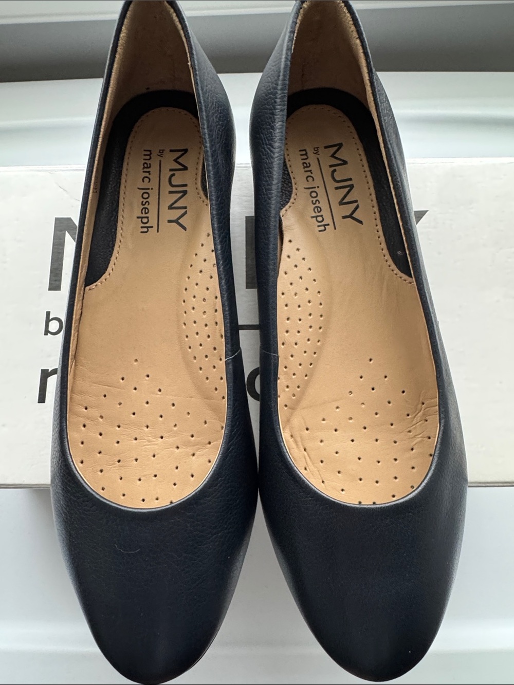 Marc Joseph Navy Blue Leather Round-Toe Ballet Flats